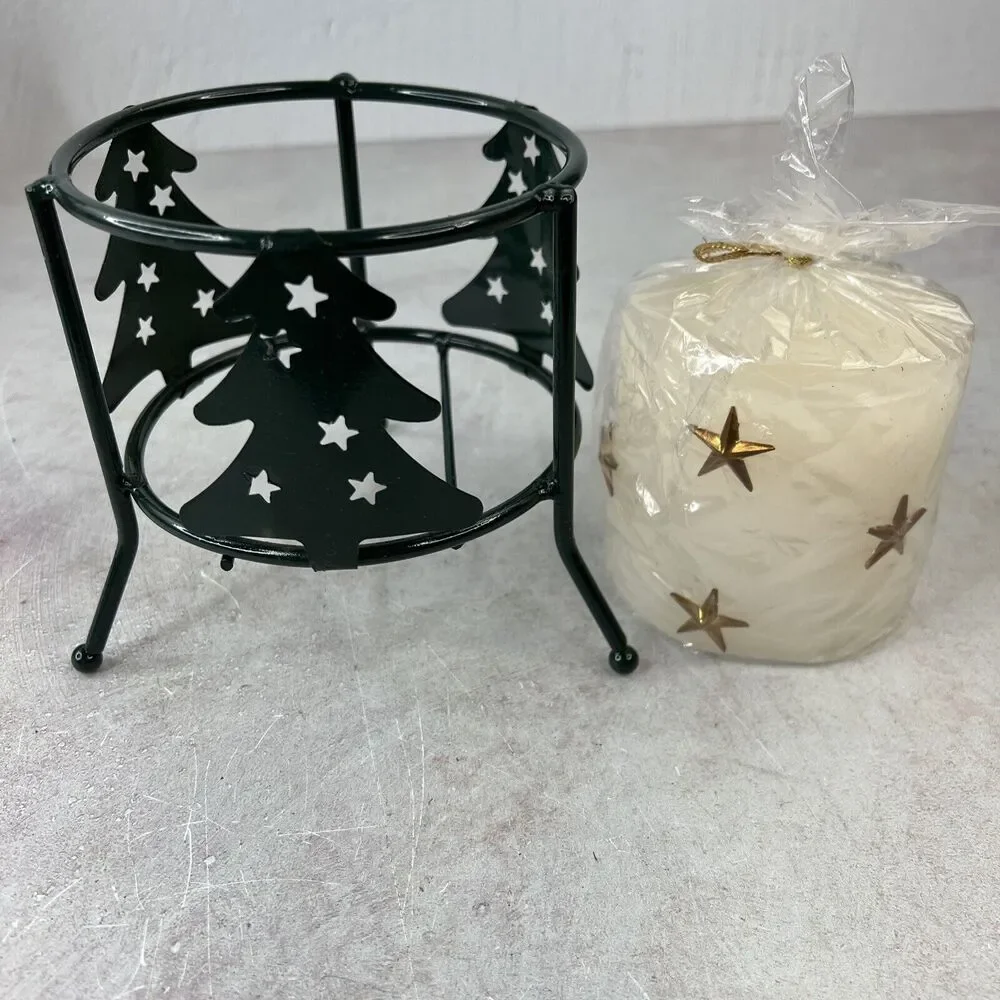 Metal Christmas tree candle holder‎ With Candle Holiday Decor Country MCM